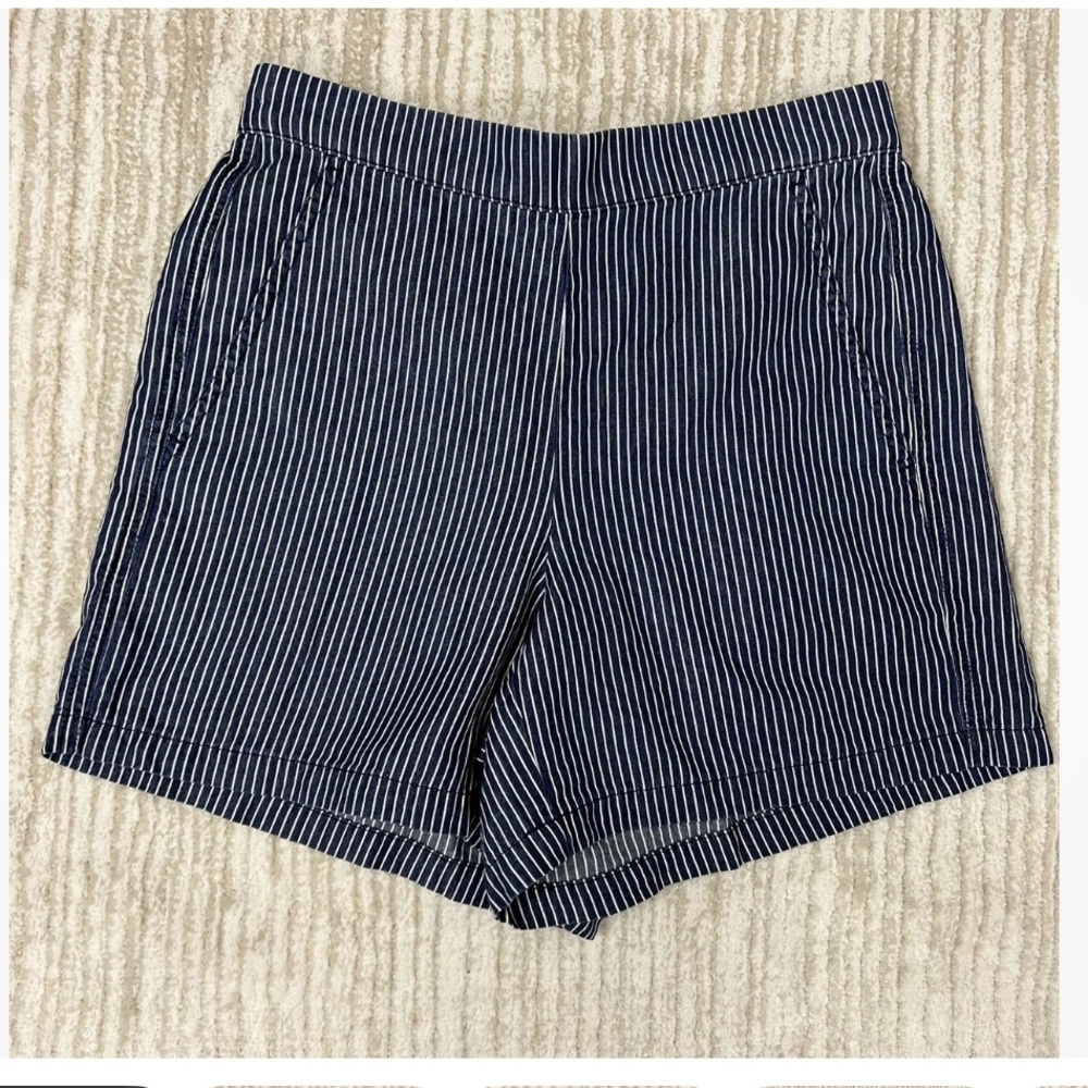 J. Crew Mercantile Flat Front Pull on Navy Striped Shorts XXS 2XS